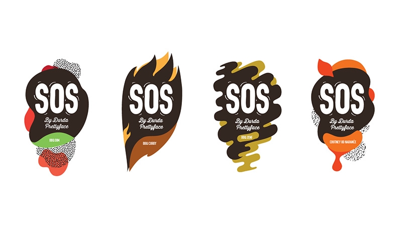 調(diào)味品包裝設(shè)計(jì)四種不同的酸甜口味&mdash;&mdash;燒烤粉、燒烤咖喱醬、燒烤芥末醬和酸辣粉