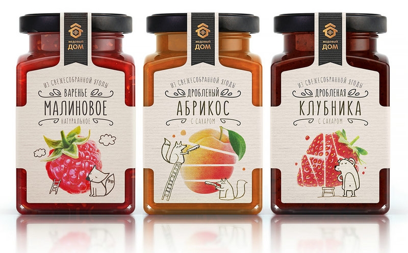 漿果包裝設計,活潑的動物特性，收獲的果醬，有益的切碎的漿果與糖